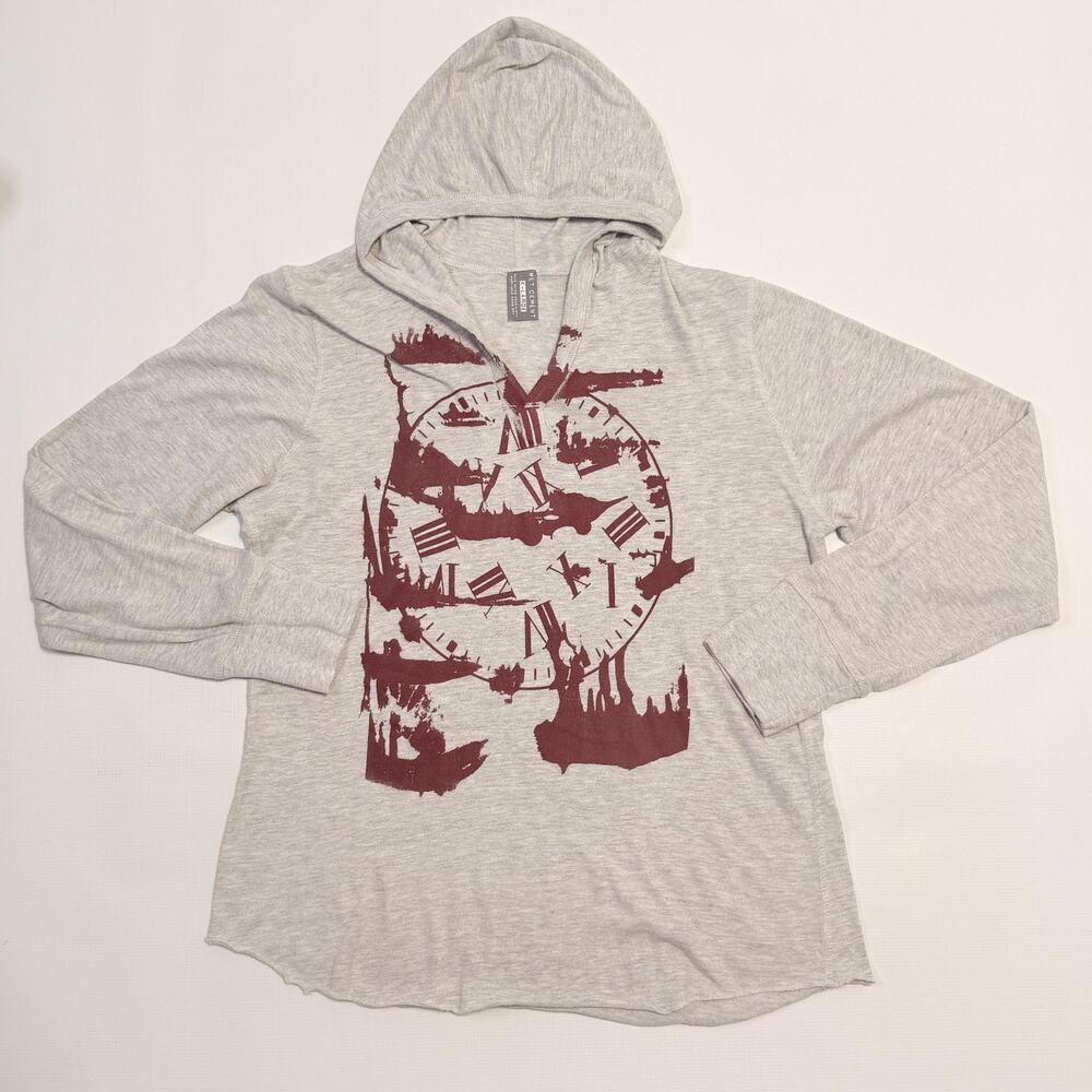 Wet Cement Hoodie Mens XL Gray Graphic Clock Roman Numeral Long Sleeve Pullover